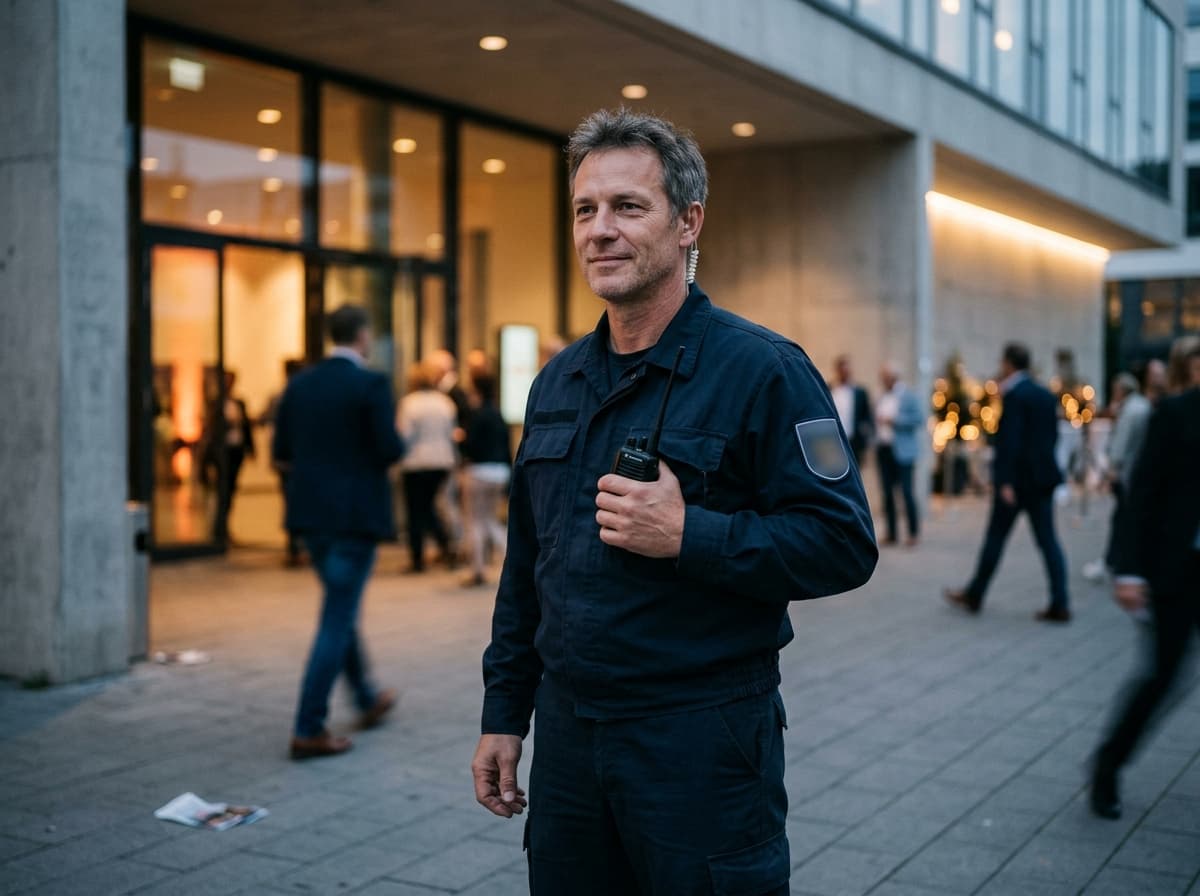 Sicherheitsmitarbeiter vor dem Eingang einer Veranstaltung